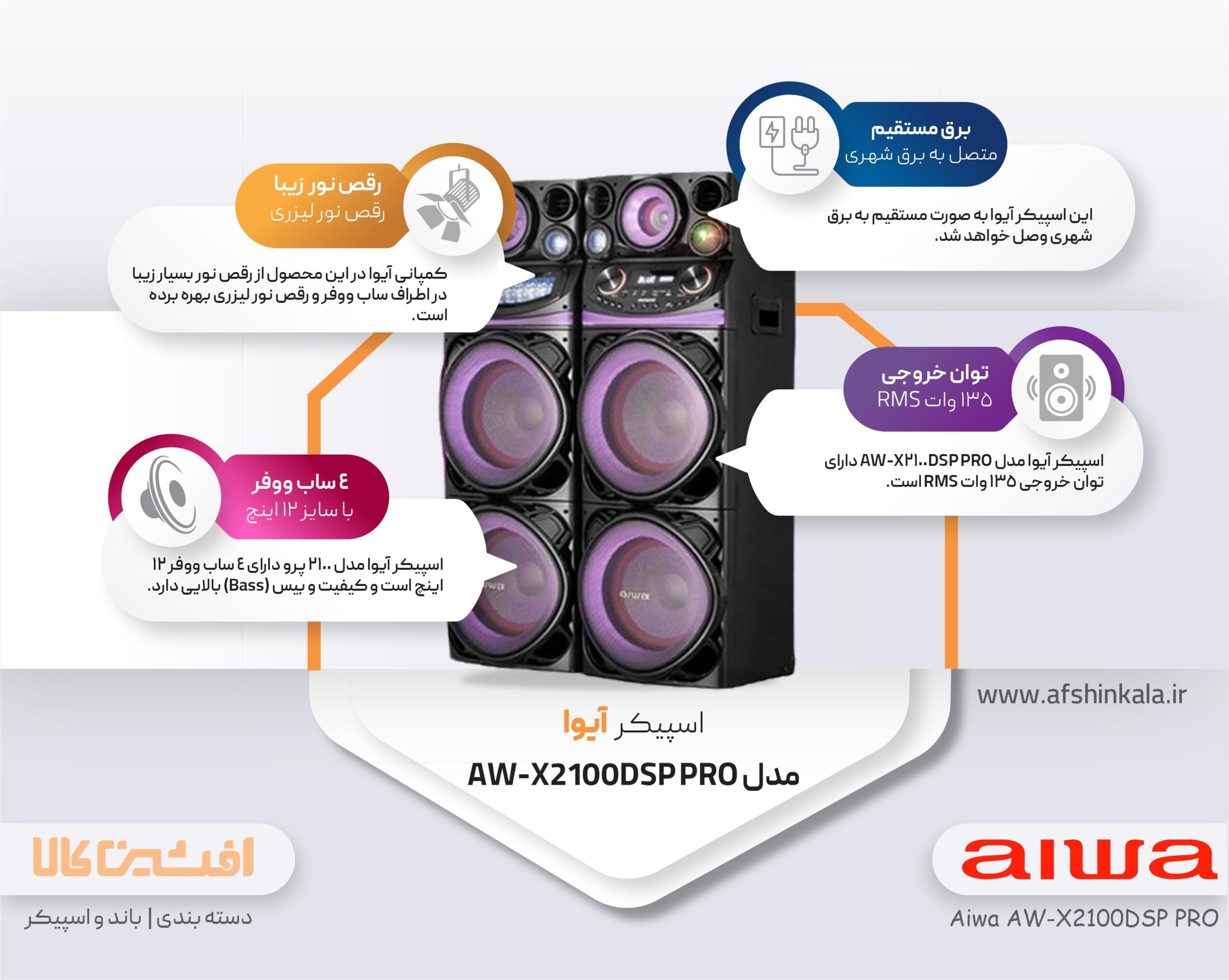 مشخصات اسپیکر آیوا مدل AW-X2100DSP PRO | افشین کالا