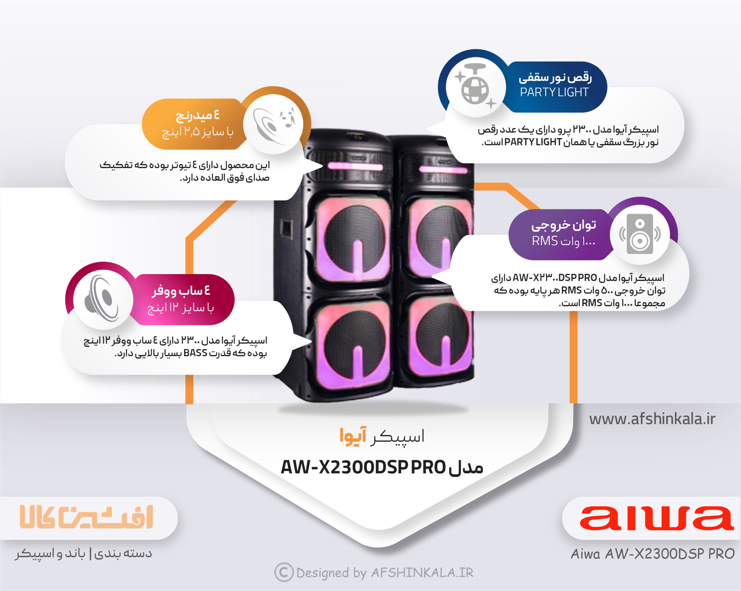 مشخصات تکمیلی اسپیکر آیوا AW-X2300DSP PRO